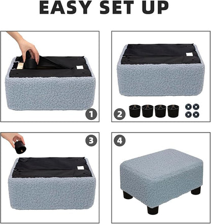 CAROLMADE Small Foot Stool Ottoman Footstool with Legs Under Desk Footrest for Living Room Bedroom and Office, Soft Blue