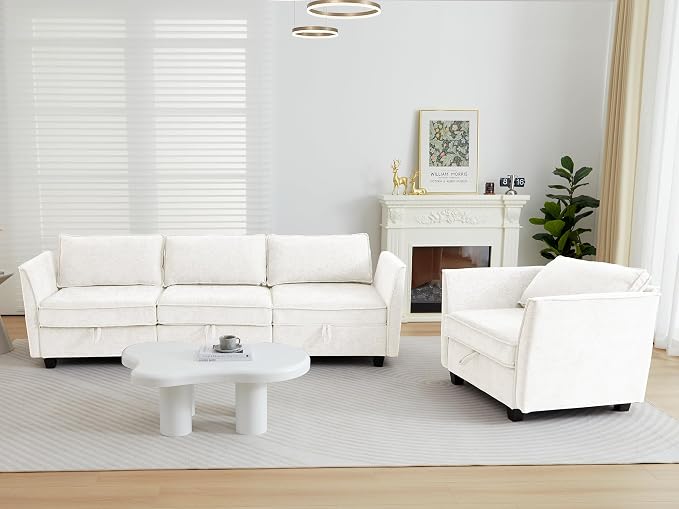 ORRD 2 Piece Modular Sectional Sofa Set, Convertible Couch with Storage, Sofa Modular for Living Room, Office (Beige)