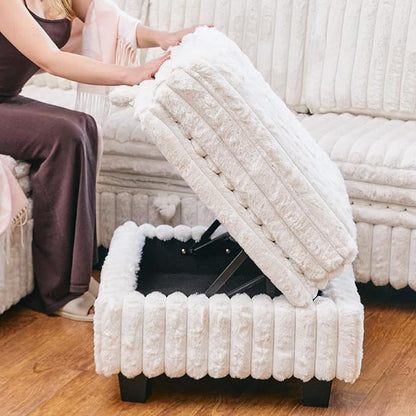 Belffin Corduroy Fabric Ottoman with Storage Ottoman for Modular Sectional Couch Beige Couch