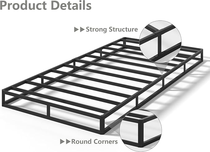 Qingzhou Box Spring Twin, 5 Inch High Metal Twin Box Spring Only, Heavy Duty Mattress Foundation with Fabric Cover, Easy Assembly, Quiet Noise Free, Non Slip, Black