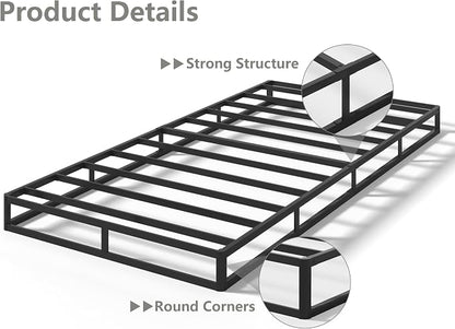 Qingzhou Box Spring Twin, 5 Inch High Metal Twin Box Spring Only, Heavy Duty Mattress Foundation with Fabric Cover, Easy Assembly, Quiet Noise Free, Non Slip, Black
