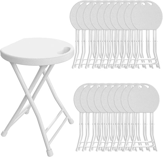Folding Stool, 18 Inch Foldable Stool with Handle & Steel Frame, Pack of 20 Folding Bar Stools, 440lbs Sturdy Foldable Lightweight Metal Chair for Camping, Indoor and Outdoor, White