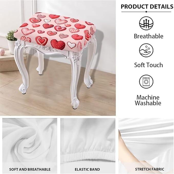 Pink Bar Stool Covers Mothers Day Heart Bar Stool Cover Rectangle Set of 2 Stretch Vanity Chair Cover for Living Room Kitchen Counter Foot Bench Covers Rectangular