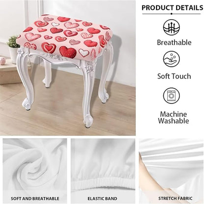 Pink Bar Stool Covers Mothers Day Heart Bar Stool Cover Rectangle Set of 2 Stretch Vanity Chair Cover for Living Room Kitchen Counter Foot Bench Covers Rectangular