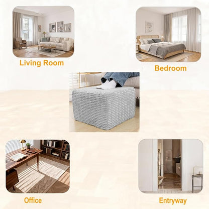 Asuprui Round Square Pouf Ottoman Foot Rest – Lightweight Modern Footstool with Plush Foam Filling, Perfect for Living Room Decor & Cozy Comfort – 20x20x14 Inch Chic Accent Piece (Light Gray)
