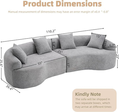 110.2" Curved Sectional Sofa,Luxury Wood Grain Chenille Fabric, Oversized Sectional Sofa,Compression Curved Couch for Living Room,No Assembly Needed (Grey, 110.2 Inch)