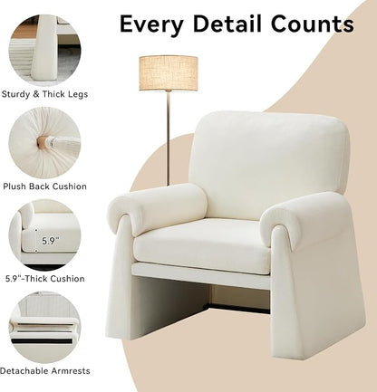 Accent Chairs Set of 2, Modern Living Room Chairs, Comfy Single Sofa Chair with Thick Cushion and Armrests, Upholstered Reading Club Chair, Arm Chair for Living Room Bedroom, Beige