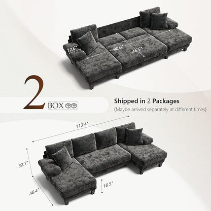 Txtin's Sleeper Sofa with Pull Out Couch Bed | 112 Inch Couches for Living Room | U-Shaped Convertible Sofa Bed | Chenille Dark Grey