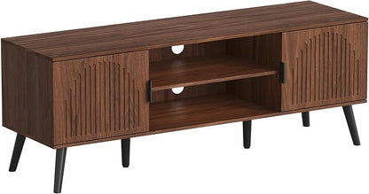 ChooChoo TV Stand for Living Room, Mid Century Modern TV Stand for 55/60 Inch TVs, Entertainment Center with Storage Cabinet and Open Shelves, TV Console Table Media Cabinet for Bedroom, Walnut