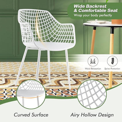 Giantex Modern Dining Chairs Set of 4 - White Arm Chair with 15" High Backrest, Powder-Coated Metal Legs, Anti-Slip Foot Pads, Max Load 265 lbs, Kitchen Dining Room
