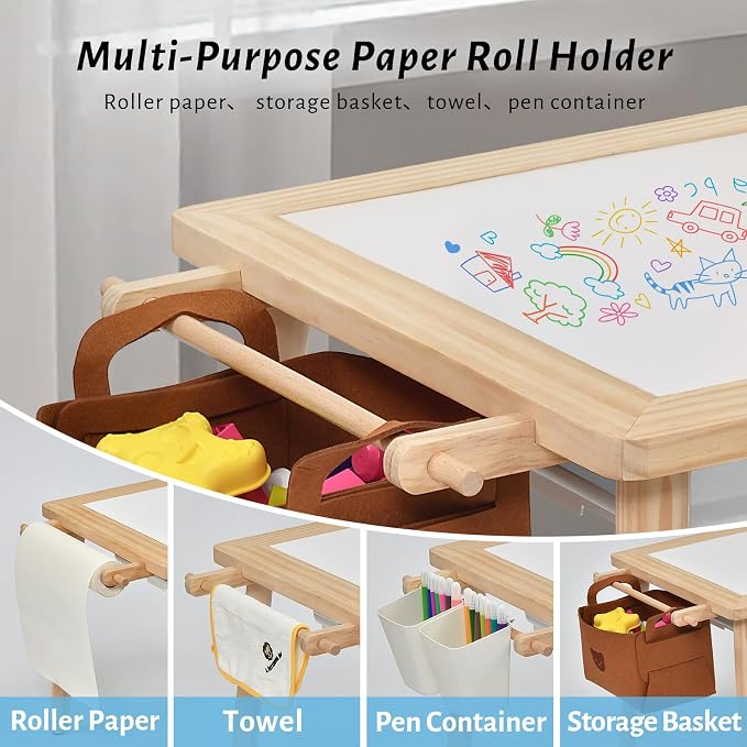 Easyego Sensory Table for Toddlers Kids Play Wooden Sand Water Table with Double-Sided Board & Foldable Storage Bins for Indoor and Outdoor Use, Birthday Gifts for Boys and Girls-Natural Color