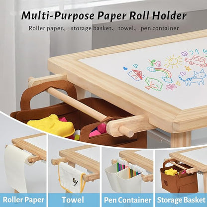 Easyego Sensory Table for Toddlers Kids Play Wooden Sand Water Table with Double-Sided Board & Foldable Storage Bins for Indoor and Outdoor Use, Birthday Gifts for Boys and Girls-Natural Color