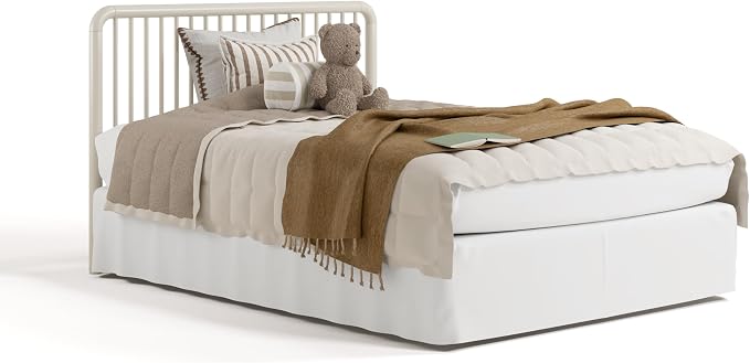 Storkcraft Porto 5-in-1 Convertible Crib with Toddler Guardrail – GREENGUARD Gold Certified, Toddler Bed Conversion Kit Included, 100% Solid Wood, Fits Standard Baby Crib Mattress (Frosted Oat)