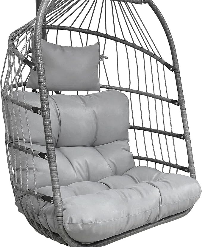 Enipate Outdoor Hanging Egg Chair Cushion, Water-Resistant Tufted Swing Basket Chairs Cushion Pads with Headrest Pillow