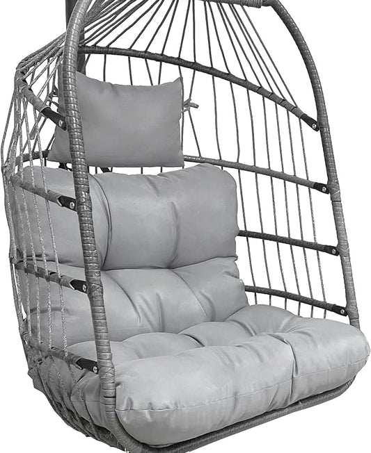 Enipate Outdoor Hanging Egg Chair Cushion, Water-Resistant Tufted Swing Basket Chairs Cushion Pads with Headrest Pillow
