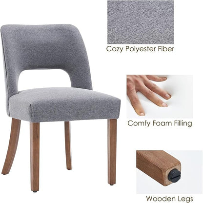 VKNOW Wooden Dining Chairs Set of 6, Modern Fabric Upholstered Dining Room Chair Kitchen Chairs, Farmhouse Dinner Chair for Kitchen Dining Room, Fabric Grey