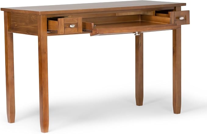 SIMPLIHOME Warm Shaker Solid Wood 48 inch Home Office Desk and 20 inch Rectangle End Side Table in Light Golden Brown