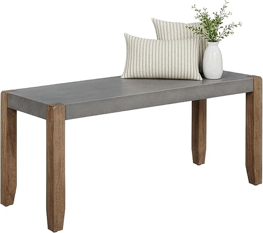 Alaterre Furniture Newport Bench with Faux Concrete Seat and Wood Legs - 40 Inch Entryway Bench with Rustic Industrial Design - Benches for Bedroom, Living Room, Dining Room, and Mudroom