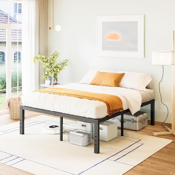 FSCHOS Full-Size-Bed-Frame / 18 Inch High/Metal Bed-Frames-Full/Reinforced Steel Slats Support/No Box Spring Needed/Heavy Duty Mattress Foundation/Easy Assembly/Noise Free/Black