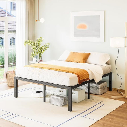 FSCHOS Full-Size-Bed-Frame / 18 Inch High/Metal Bed-Frames-Full/Reinforced Steel Slats Support/No Box Spring Needed/Heavy Duty Mattress Foundation/Easy Assembly/Noise Free/Black