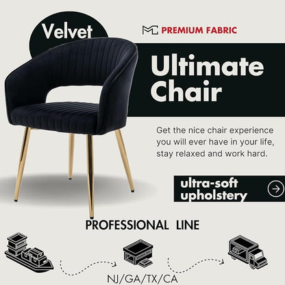 Hyfirm Black Velvet Dining Chairs Set of 6, Modern Side Chairs with Hollow Back and Gold Legs, Upholstered Accent Kitchen Chairs for Living Room/Reception/Restaurant
