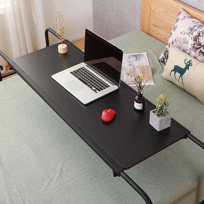 TigerDad Heavy Duty Overbed Table with Wheels, 55"-83" Adjustable Cross Bed Desk for King Queen Size, Mobile Rolling Laptop Cart for Home Office & Hospital Bed