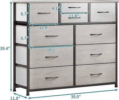 LUMTOK 10-Drawer Dresser, Fabric Storage Tower with Drawers for Bedroom, Dresser Drawer with Handle for Bedroom, Living Room, Hallway, Closets & Nurseryteel Frame, Wood Top (10 Drawer/Greige)