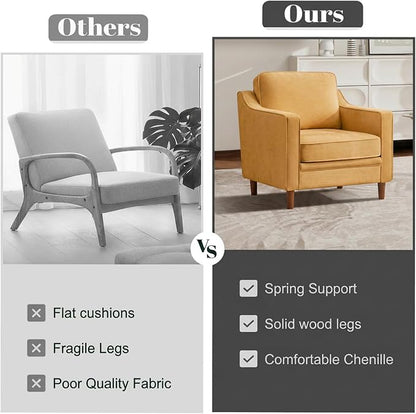 Kingfun Accent Chair Set of 2, Living Room Chairs, Mid Century Reading Armchair, Chenille with Solid Wood Foot, Upholstered Modern Decor for Bedroom, Apartment