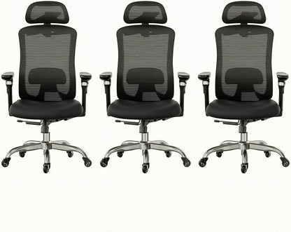 HUANUO Ergonomic Office Chair with 6D Armrest, Seat Depth Adjustment, Lumbar Support, Quiet Rubber Caster, High Back Mesh Gaming Chair with 3D Headrest, Big and Tall Chair for Home Office, Pack of 3