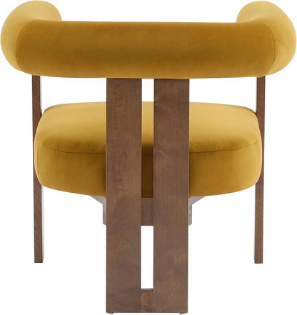 Christopher Knight Home Linton Modern Velvet Upholstered Accent Chair, Living Room Solid Wood Lounge Chair, Bedroom Soft Cushion Comfy Reading Chair, Home Office Sofa Armchair, Mustard Yellow+Brown