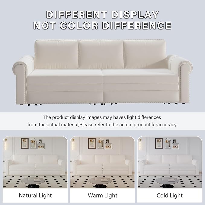 93.7" King Pull Out Sofa Bed, Velvet Sleeper Sofa Couch, 3 in 1 Convertible Futon Couches for Living Room, Small Space, Apartment, Office, Bedroom, Modern Rivet Armrest, Beige