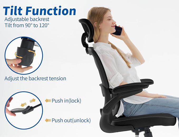 TRALT Ergonomic Office Chair - Desk Chair with Adjustable Headrest Lumbar Support Computer Chair - Mesh Comfy Chair with Flip-up Armrests - Gaming Chair for Adults Home Office PU, Black, Pack of 3