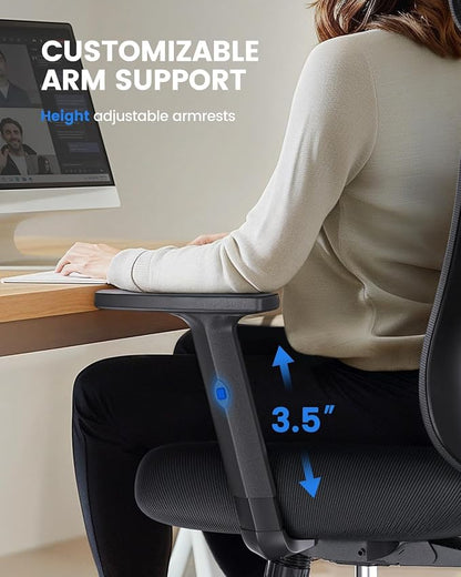 NOBLEWELL Ergonomic Office Chair with Padded Lumbar Support, 2D Headrest, Adjustable Armrests, Upgraded Contoured Seat Cushion, 130° Rocking Tilt, Computer Gaming Chair for Home Office, Pack of 10