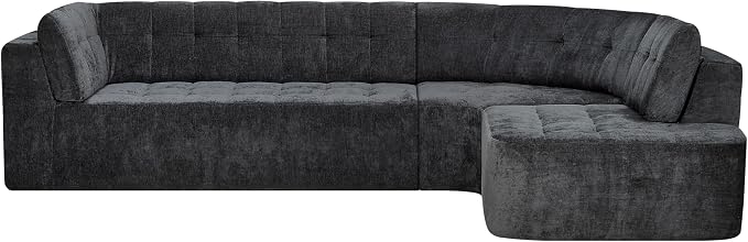 119'' Sectional Sofa, Curved L-Style Right-Hand Facing Couch with Fully Upholstered Arms, Tufted Design, Modern Minimalist Look, Grey