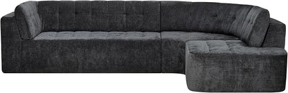 119'' Sectional Sofa, Curved L-Style Right-Hand Facing Couch with Fully Upholstered Arms, Tufted Design, Modern Minimalist Look, Grey