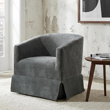Swivel Accent Chairs Set of 2 for Living Room, 360° Upholstered Barrel Swivel Chairs with Skirted Base, Modern Linen Armchairs for Bedroom, Reading Nook, Small Space, Grey