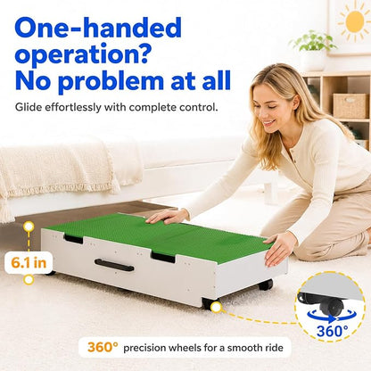 Taladad&kydspac 3 in 1 Table with Storage,Wooden Kids Activity Table Compatible with Lego and Building Block,Construction+Train+Chess Toddler Play Table,Wheels for Under Bed or Sofa Storage