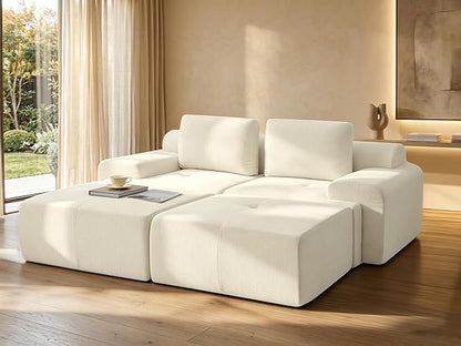 85" Oversized Boneless Couch, Comfort Cloud Sectional Couches for Living Room, Modular Sofa High Back & Extra Deep Seat, No Assembly, Soft Chenille Fabric (Warm White, 85 inch- Shaped（2+2）)