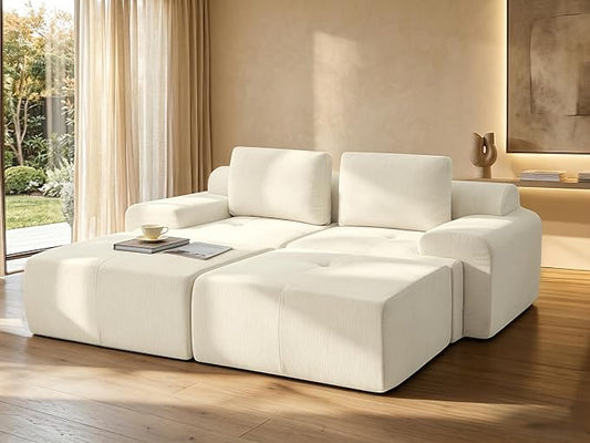 85" Oversized Boneless Couch, Comfort Cloud Sectional Couches for Living Room, Modular Sofa High Back & Extra Deep Seat, No Assembly, Soft Chenille Fabric (Warm White, 85 inch- Shaped（2+2）)