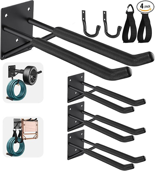 14" Garage Hooks Heavy Duty 8-Pack - Garage Storage System Hooks, Ladder Hooks for Garage Wall & Broom Holder Wall Mount | Non-Slip Tire Rack & Heavy Duty Wall Hooks for Hanging Ladders, Chairs.