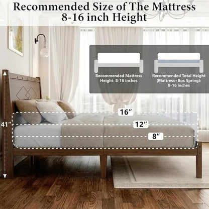Askeld 14 inch Bamboo Twin XLBed Frame with Headboard, Light Cottagecore Solid Wood Platform Bed No Box Spring Needed, Easy Assembly, Noise Free, Light Walnut Color