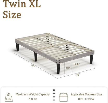 Yumori 12.9 Inch Minimalist Style Twin XL Size Bed Frame, Wood Platform Bed with Wood Slat Support, No Box Spring Needed, Easy Assembly, Grey