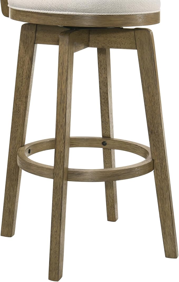 Armen Living Isla 30 in. Putty Brown Bar Height Rubberwood Swivel Barstool with Cream Fabric Seat