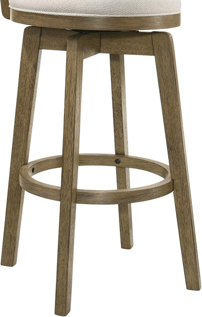 Armen Living Isla 30 in. Putty Brown Bar Height Rubberwood Swivel Barstool with Cream Fabric Seat - Set of 2