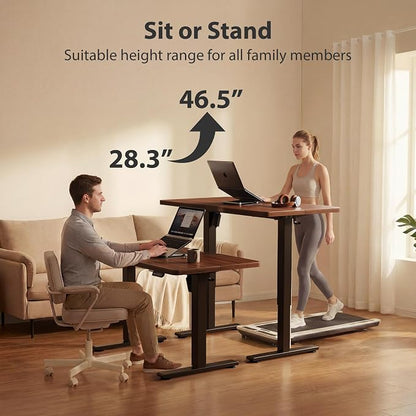 Cubiker Standing Desk, 55x28 Inches Sit Stand Home Office Desk, Electric Stand up Desk, Adjustable Desk with Splice Board, Black Frame/Black Walnut Top