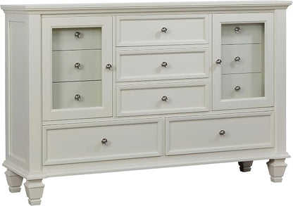 Coaster Home Furnishings Sandy Beach Coastal 4-Piece Bedroom Set California King Size Panel Bed Frame 63-inch Headboard Cream White 201301KWN-S4