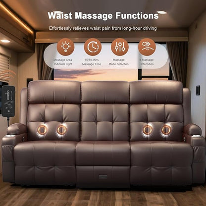 Loveseat Recliner Sofa, Home Theater Seating with Massage, 3 Seat Reclining Loveseats with Flip Backrest, Wall Hugger RV Couch Theater Chairs, RV Furniture Sofas with USB, Cup Holders for Gaming Room