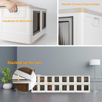 Storage Cabinet with Lids, Foldable Box, 8.4 Gallon (32L), With Double Door and Buckle, Collapsible, Underbed or Countertop Use, Classy For Father and Mother, Mike White