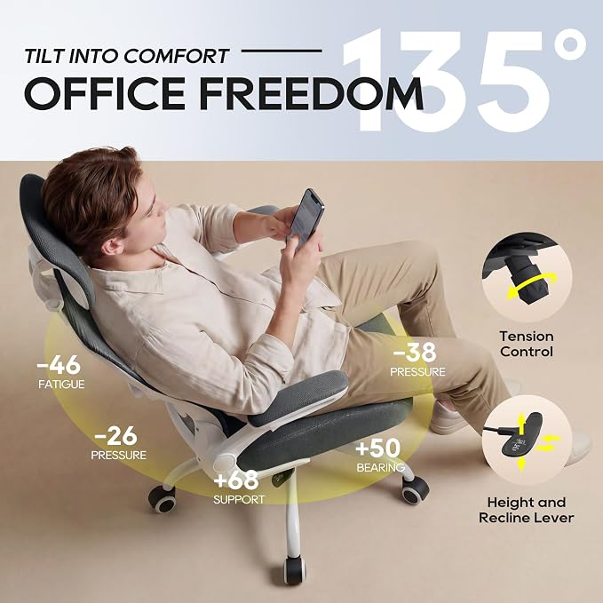 Ergonomic Office Chair for Long Hours, Full-Body Support, Relieve Neck & Back Pressure, 330LBS Capacity, Ideal for Home Office, Office & Study