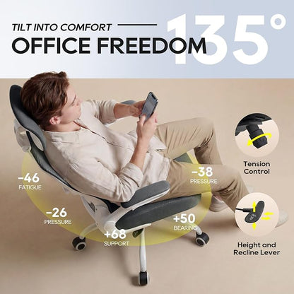 Ergonomic Office Chair for Long Hours, Full-Body Support, Relieve Neck & Back Pressure, 330LBS Capacity, Ideal for Home Office, Office & Study